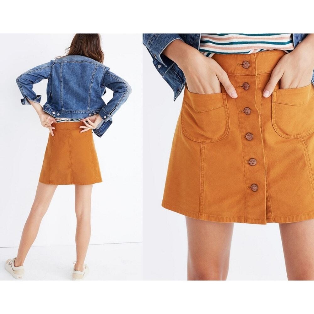 Madewell Skirt Garment Dyed Patch Pocket 70s Fall Spring Orange Brown Size 4